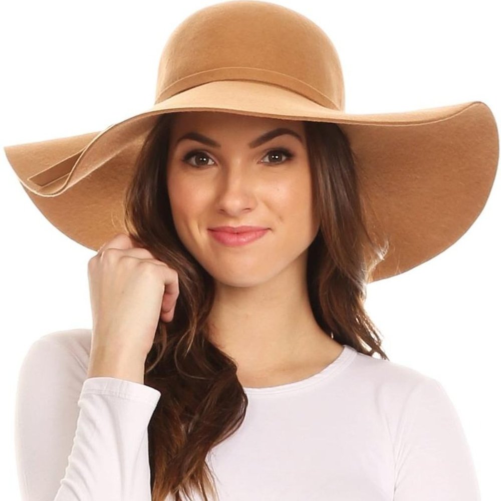 100% Wool Wide Brim Tan Foldable Floppy Hat